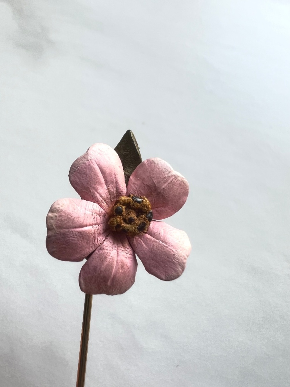 Pink Leather Flower Stickpin Shabby Cottagecore Brooch Handmade
